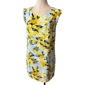 Cynthia Rowley Dress 8 Yellow Blue Black White Floral Ruffle Washable Summer